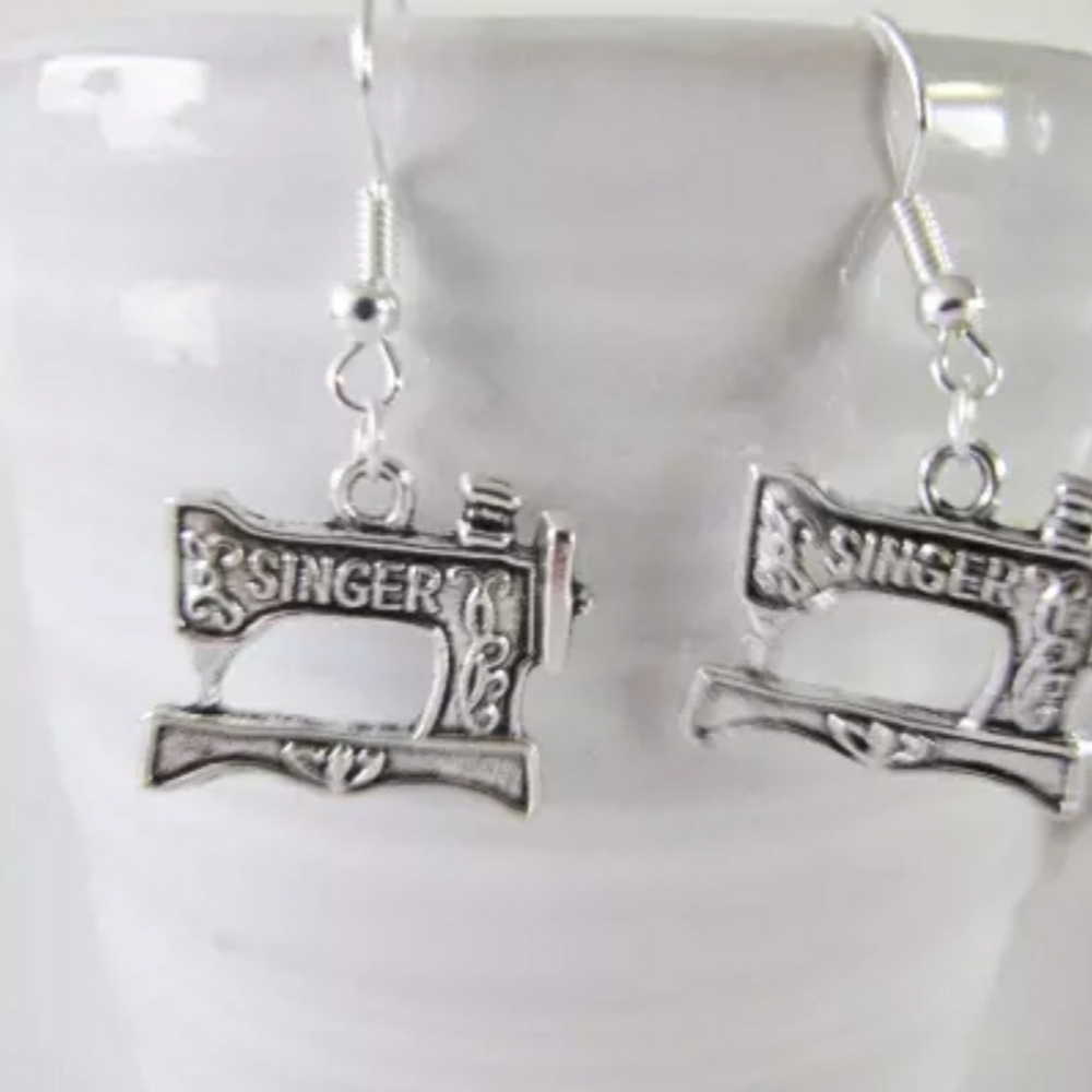 Sterling silver I love to sew earrings sewing machine earrings sin